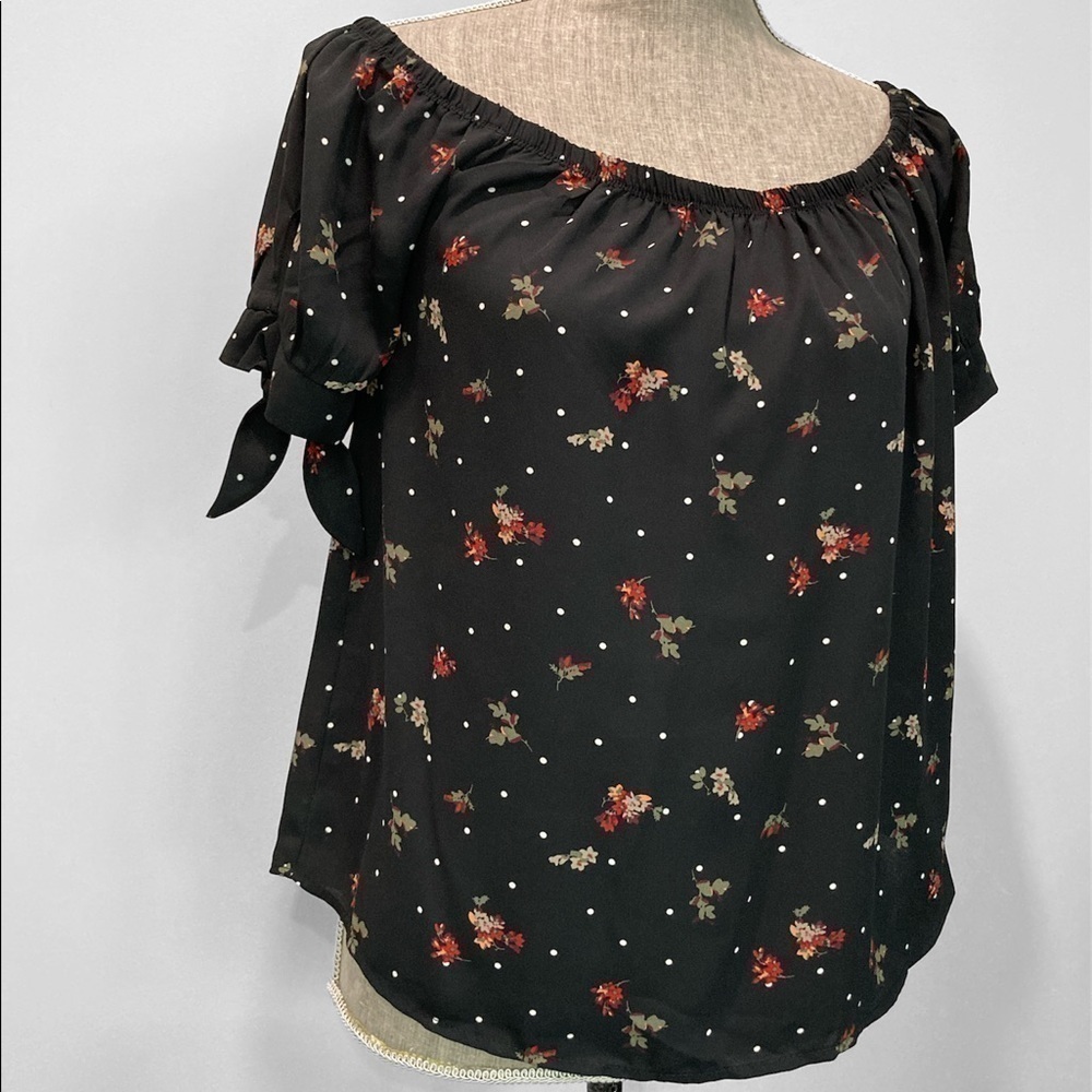 ARDENE off the shoulders black floral top Sz Large - Picture 3 of 11